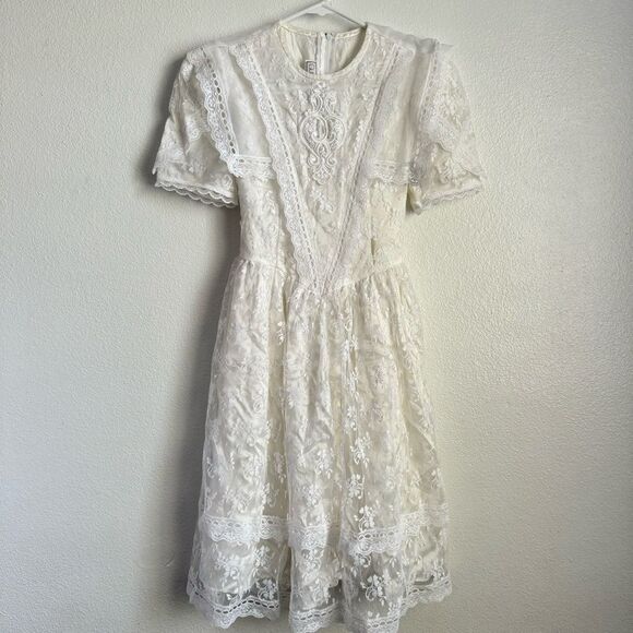 Gunne Sax Vintage Lace Scalloped Floral Girls Dress